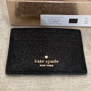 Kate Spade Glimmer Boxed Glitter Small Slim Card Holder Black (NWT)